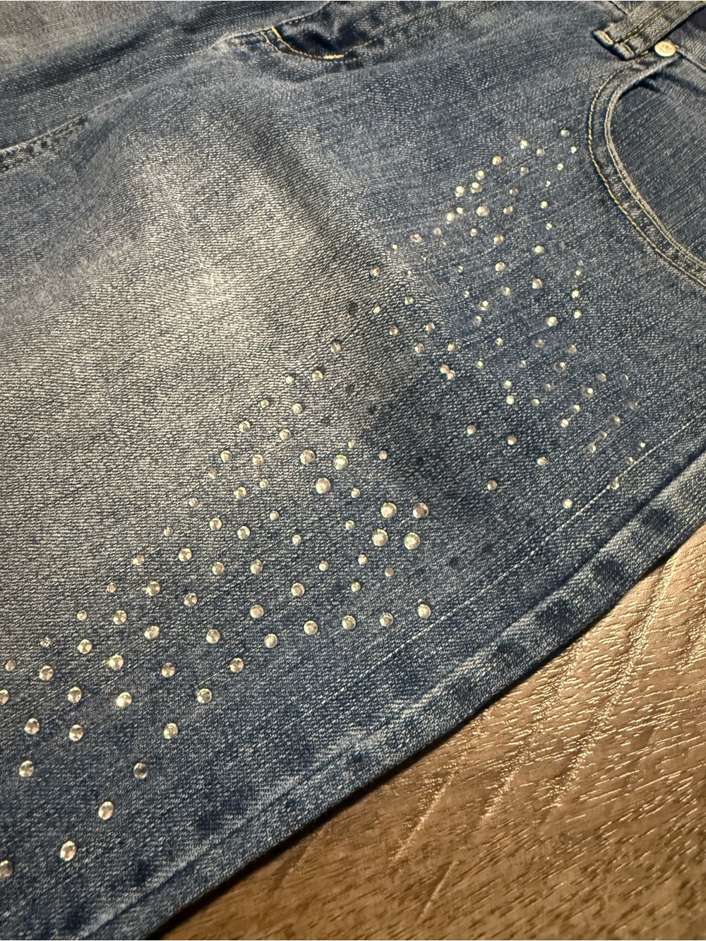 Destiny Vintage Blue Denim Maxi Skirt with Bling Stud Detail Cowgirl Y2K - Picture 6 of 7